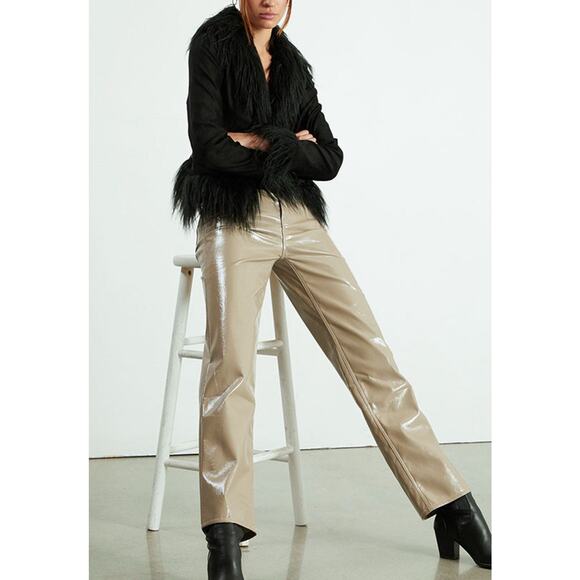 PacSun Tan Lacquered 90's Boyfriend Pants Faux Leather Beige Sz 26 High Rise T24 - Picture 1 of 3